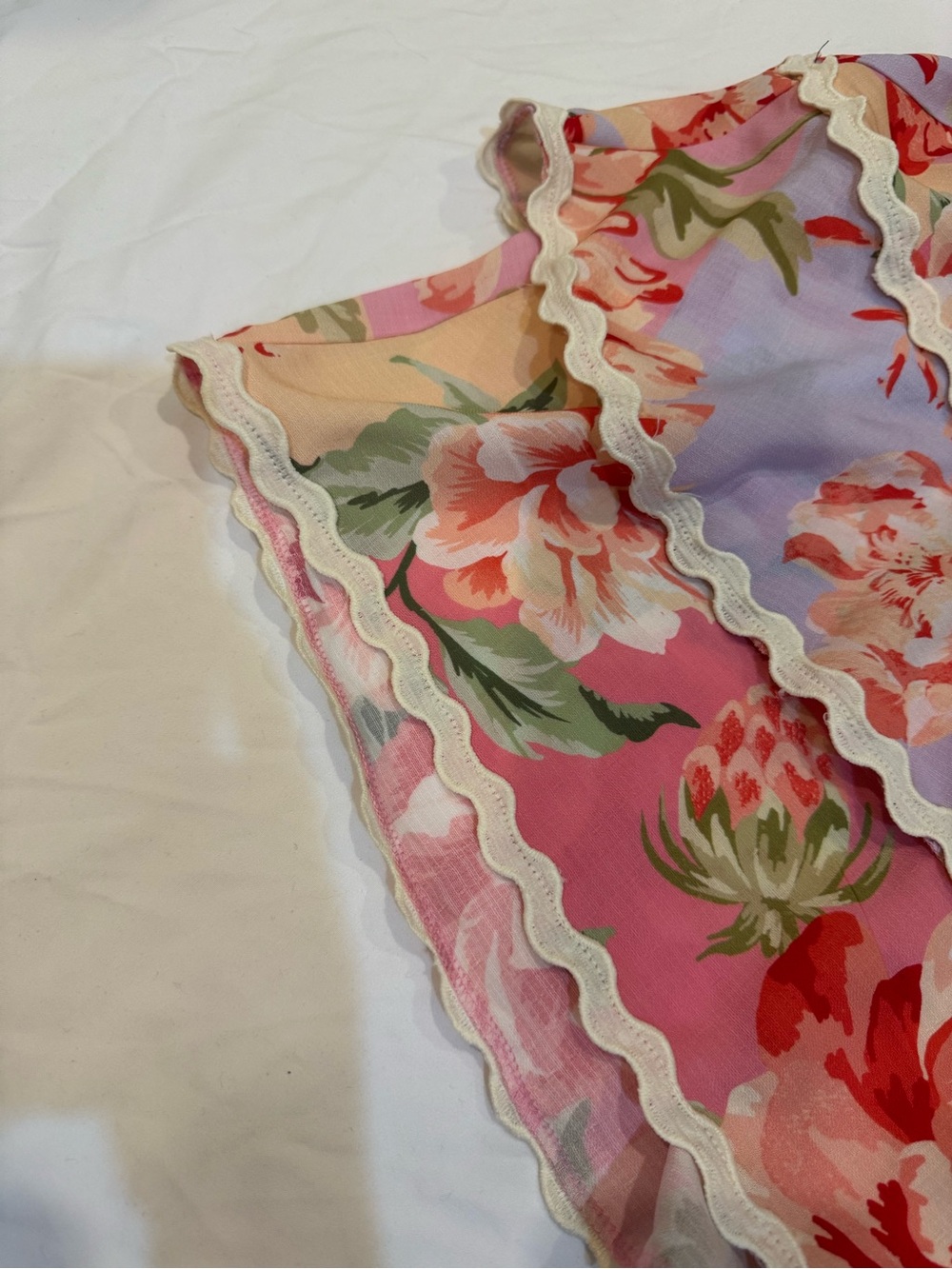 Altar'd State Pastel Floral Tiered Ruffle Shorts - Pink, Lavender & Peach - Picture 3 of 5